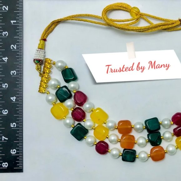 Handcrafted Colorful Stones and Pearls Choker Necklace Beaded Choker Necklace - Picture 10 of 10